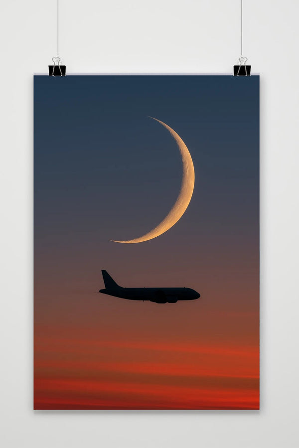 Crescent Moon Airplane poster