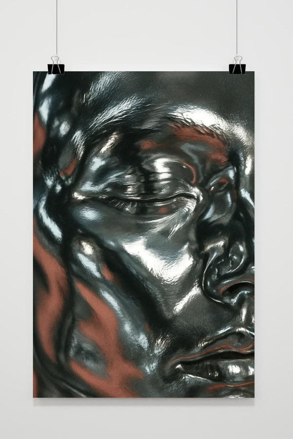 Face Sculpture Silver Close-up Poster