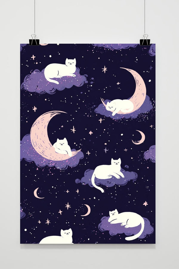 Cats Moon Cloud Poster
