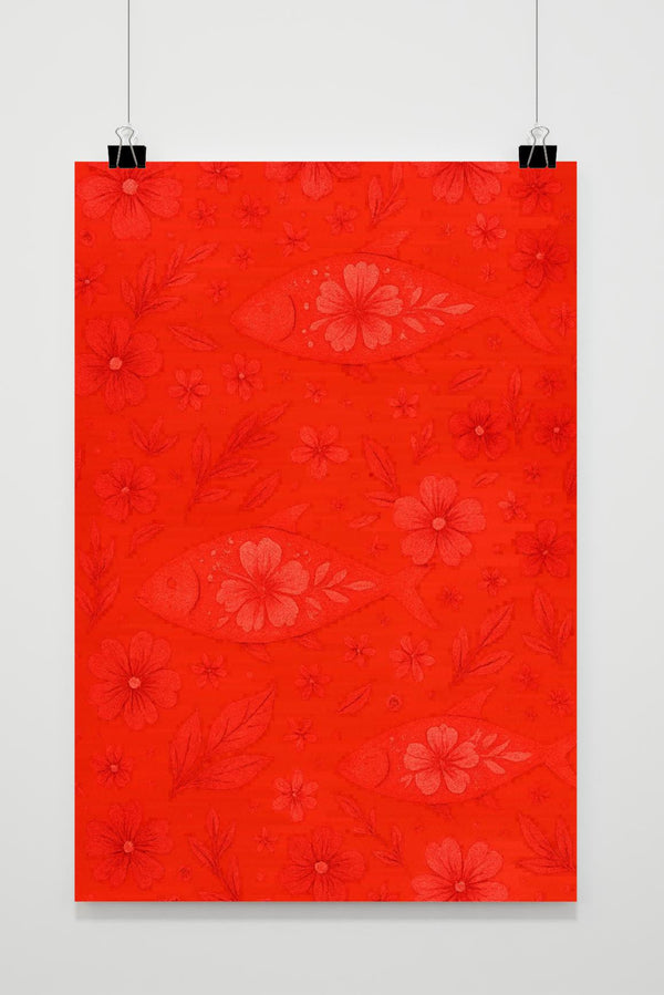 Fishes Flowers Art Poster