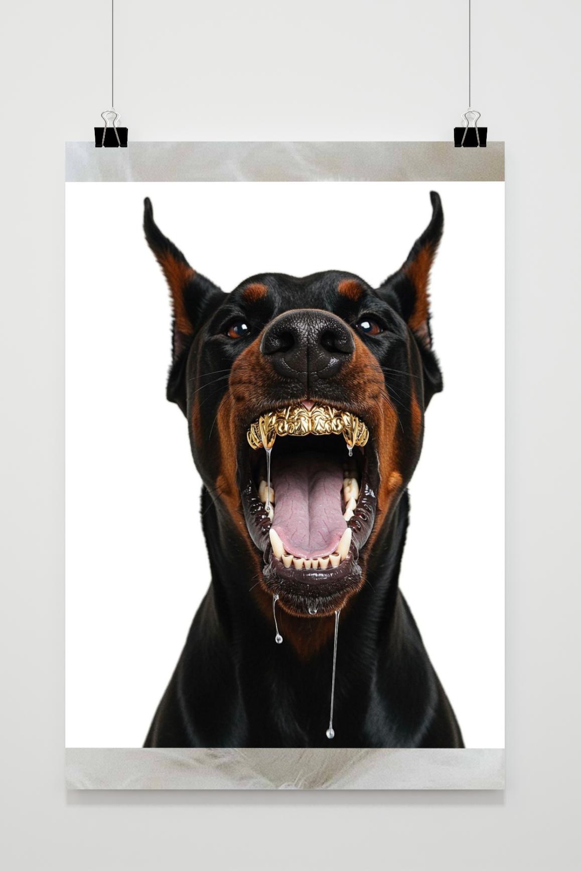 Doberman Dog Grillz Gold Drool poster van 25 Artstreet