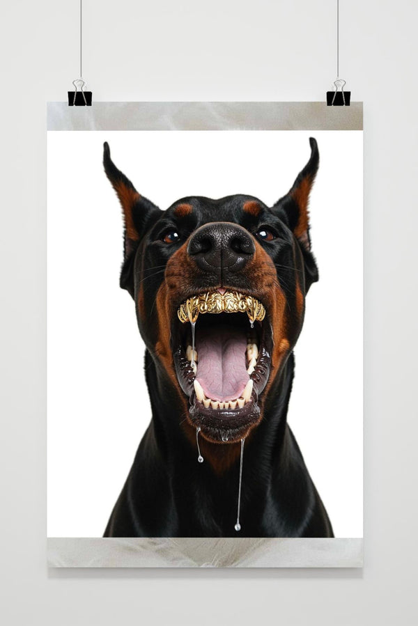 Doberman Dog Grillz Gold Drool poster