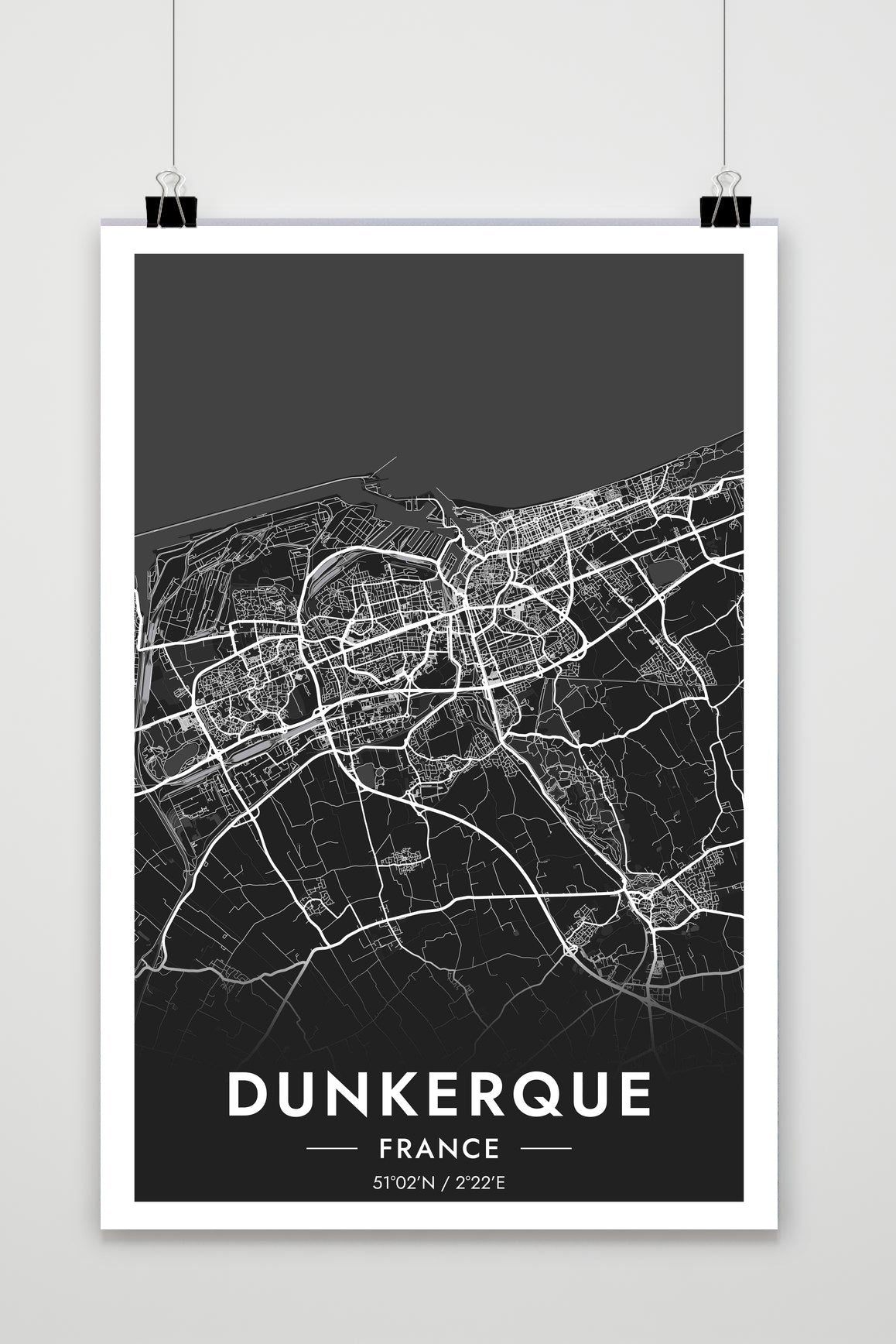 Duinkerke Kaart Frankrijk — zwart