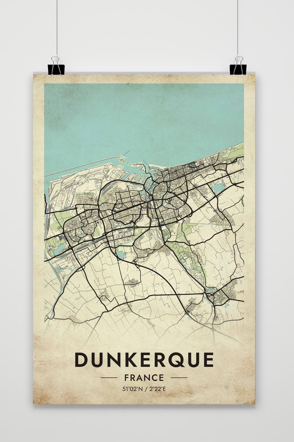 Dunkerque Map France Vintage poster van 25 Artstreet