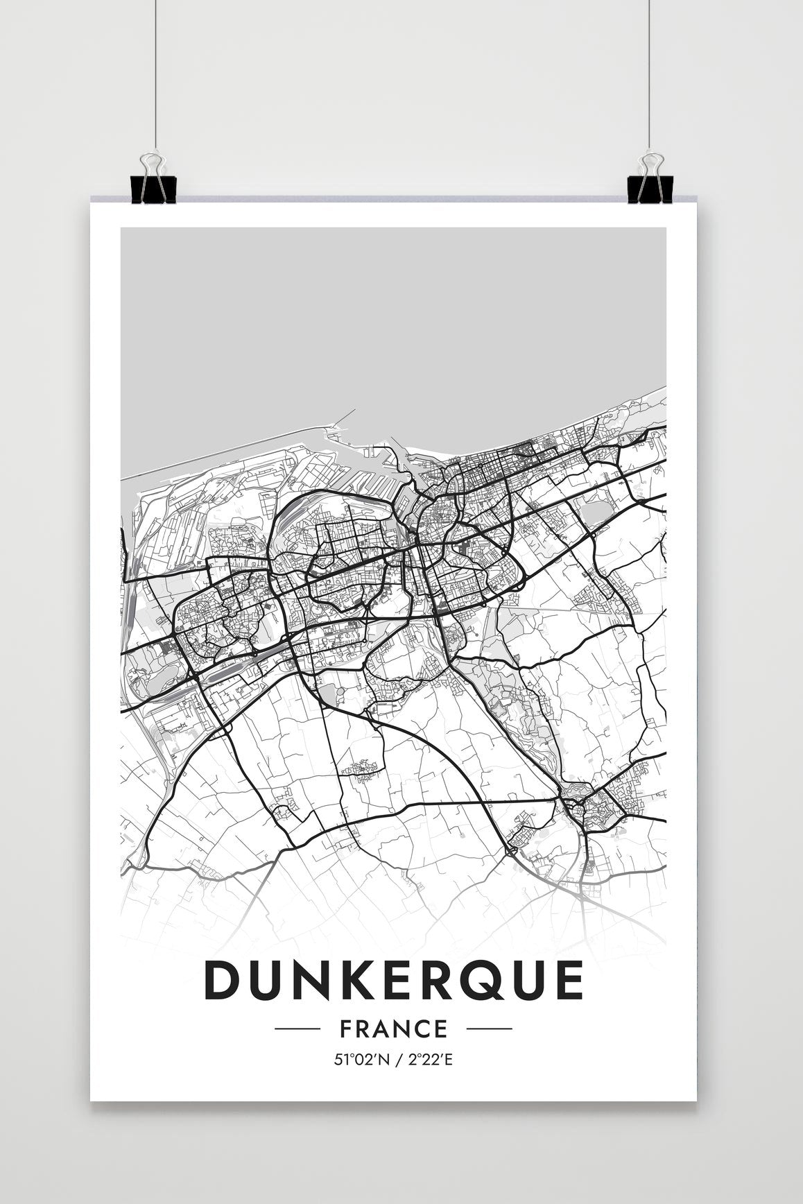 Dunkerque Map France White poster van 25 Artstreet