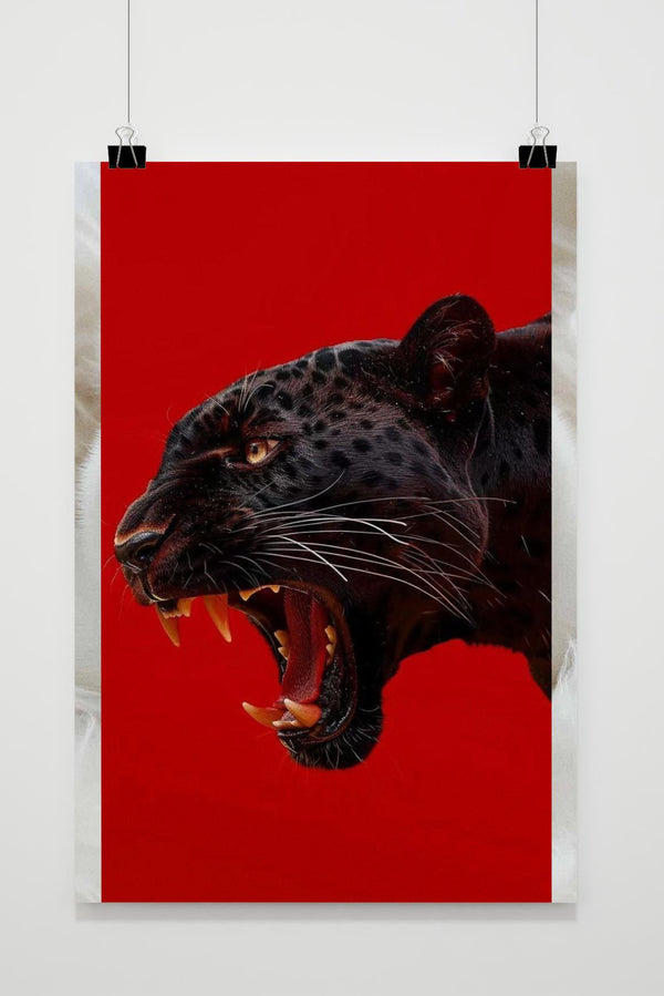 Black Panther Red Background Growl poster