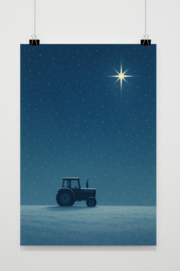 Affiche Tractor Stars Christmas Night Sky Winter