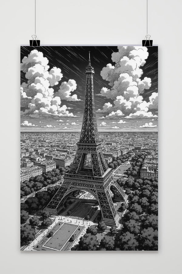 Póster Eiffel Tower Paris Zwart-Wit