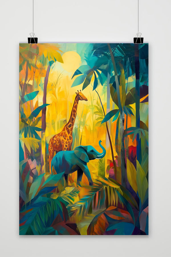 Elephant Giraffe Jungle Safari Poster