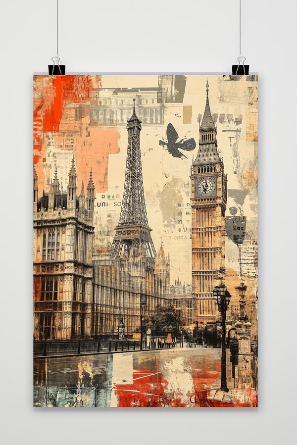 Póster Europe Landmarks Eiffel Tower Big Ben