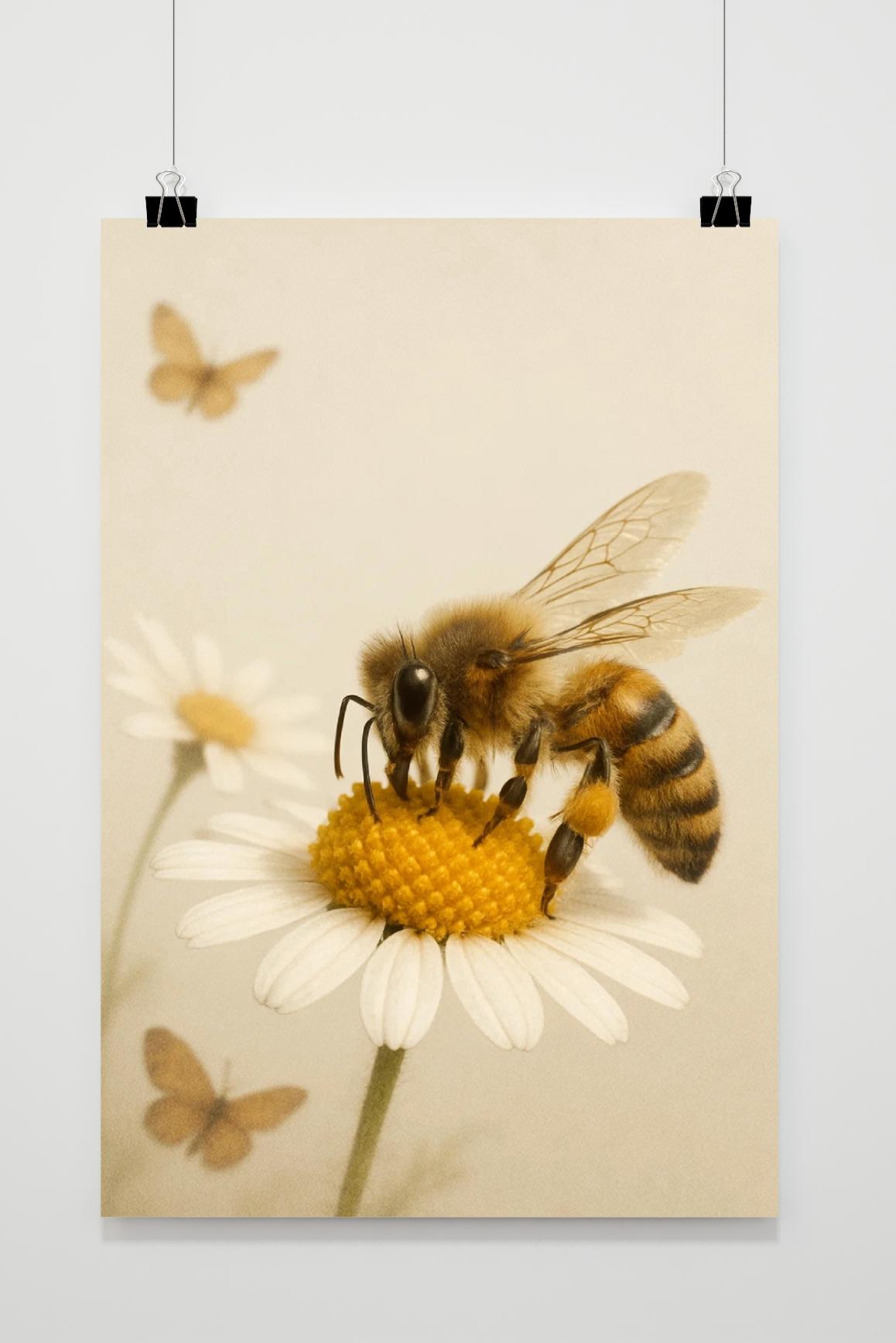 Bee Flower Daisy Butterflies en un interior