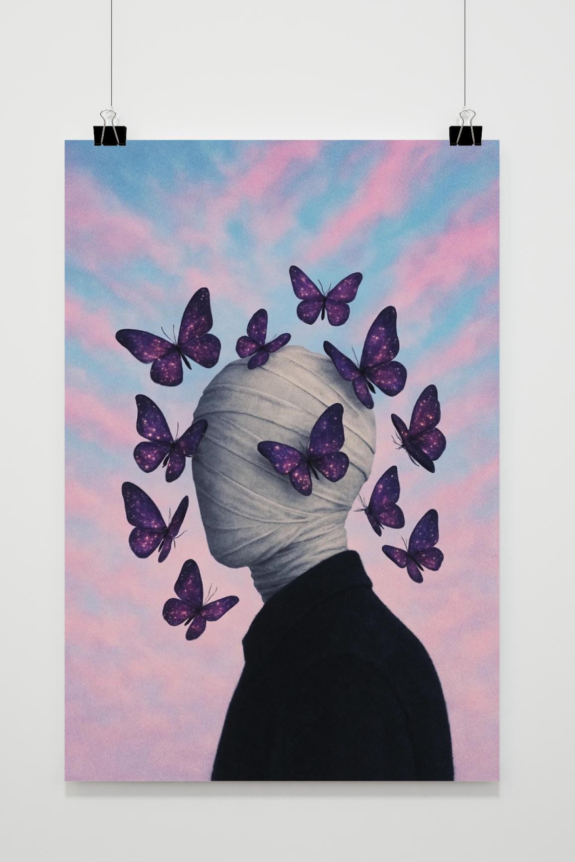 Butterfles Surrealism Bandaged Head in interieur