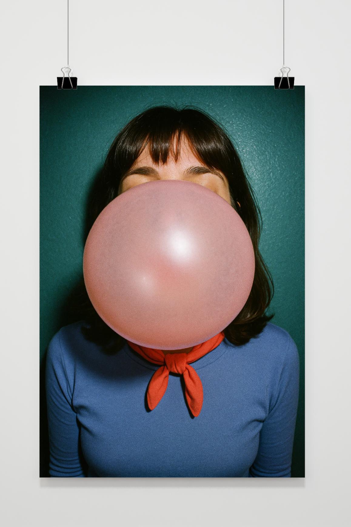 Bubblegum Retro Woman Playful Portrait poster van 25 Artstreet