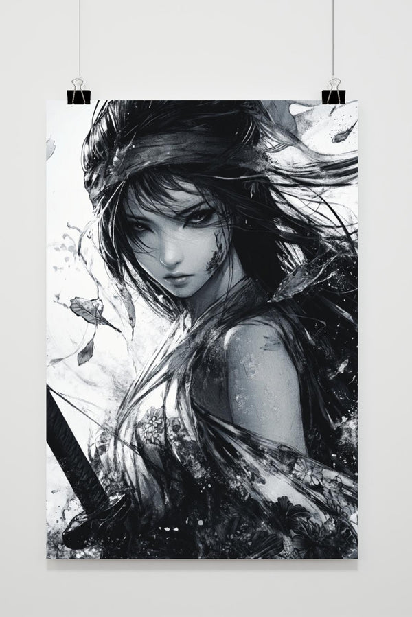 Affiche Woman Samurai Zwart-Wit Warrior