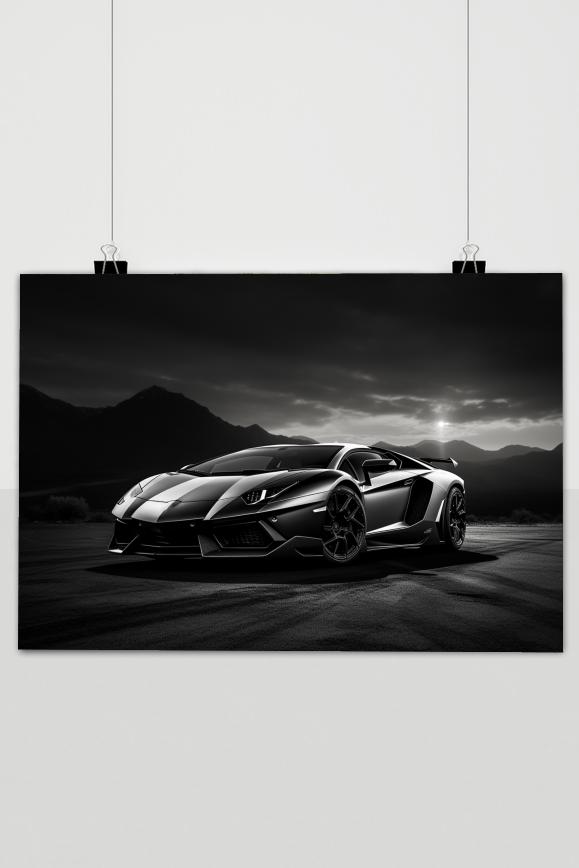 Lambo Schwarz Weiß Berge Poster von 25 Artstreet