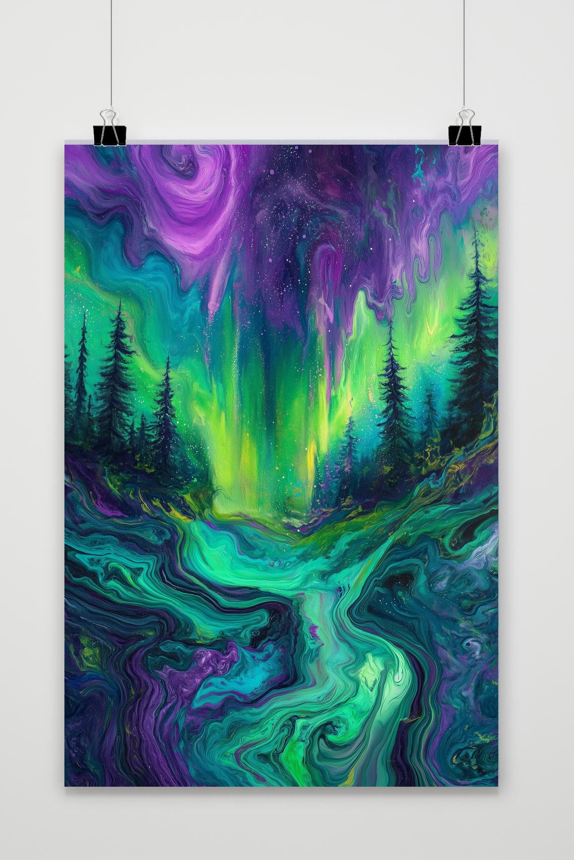 Forest Northern Lights Swirl poster van 25 Artstreet