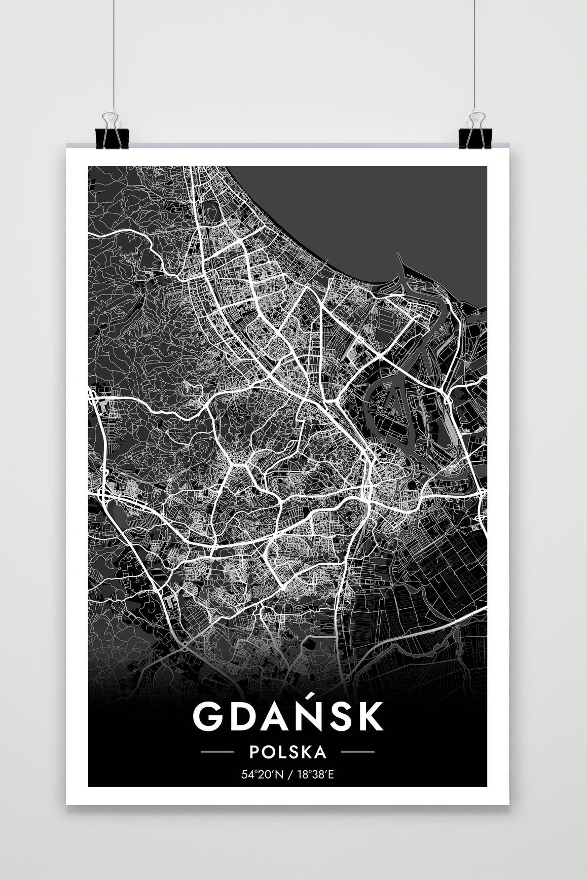 Gdańsk Kaart Polen — zwart