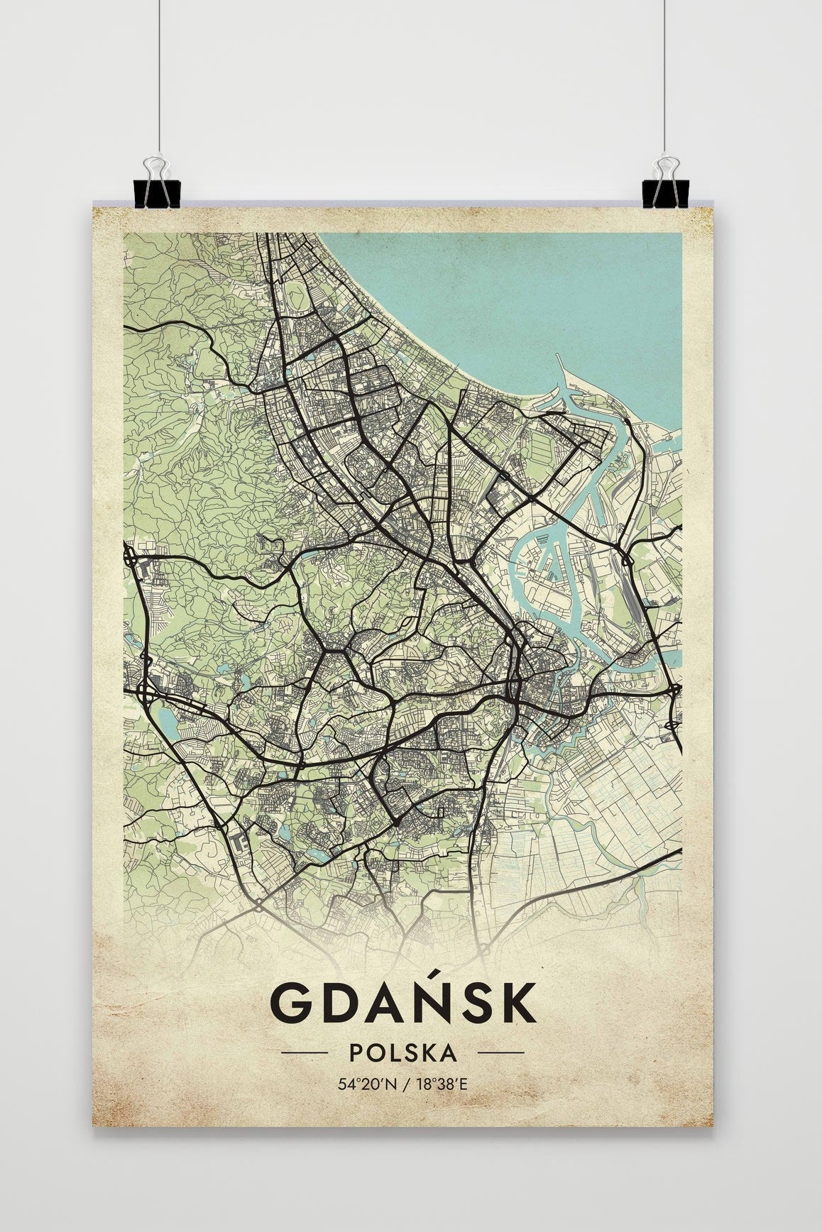 Gdańsk Kaart Polen — vintage