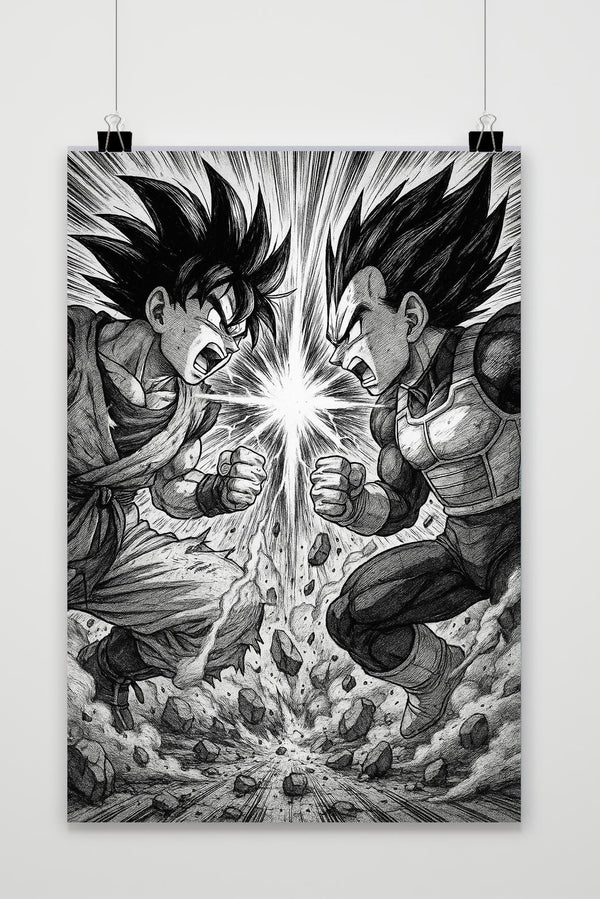 Póster Goku Vegeta Dragon Ball Blanco y Negro