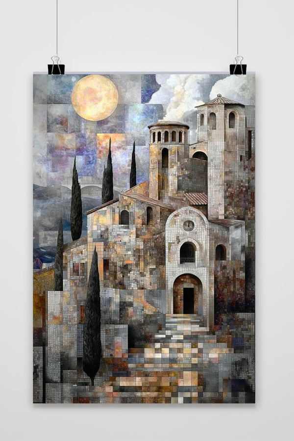 Greek CIty Cubism Poster