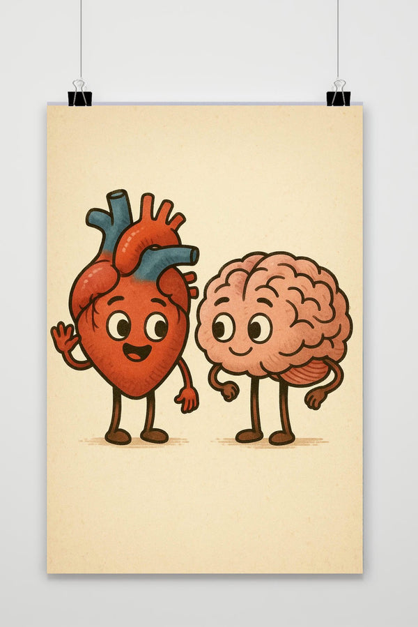 Heart Brain Cartoon poster