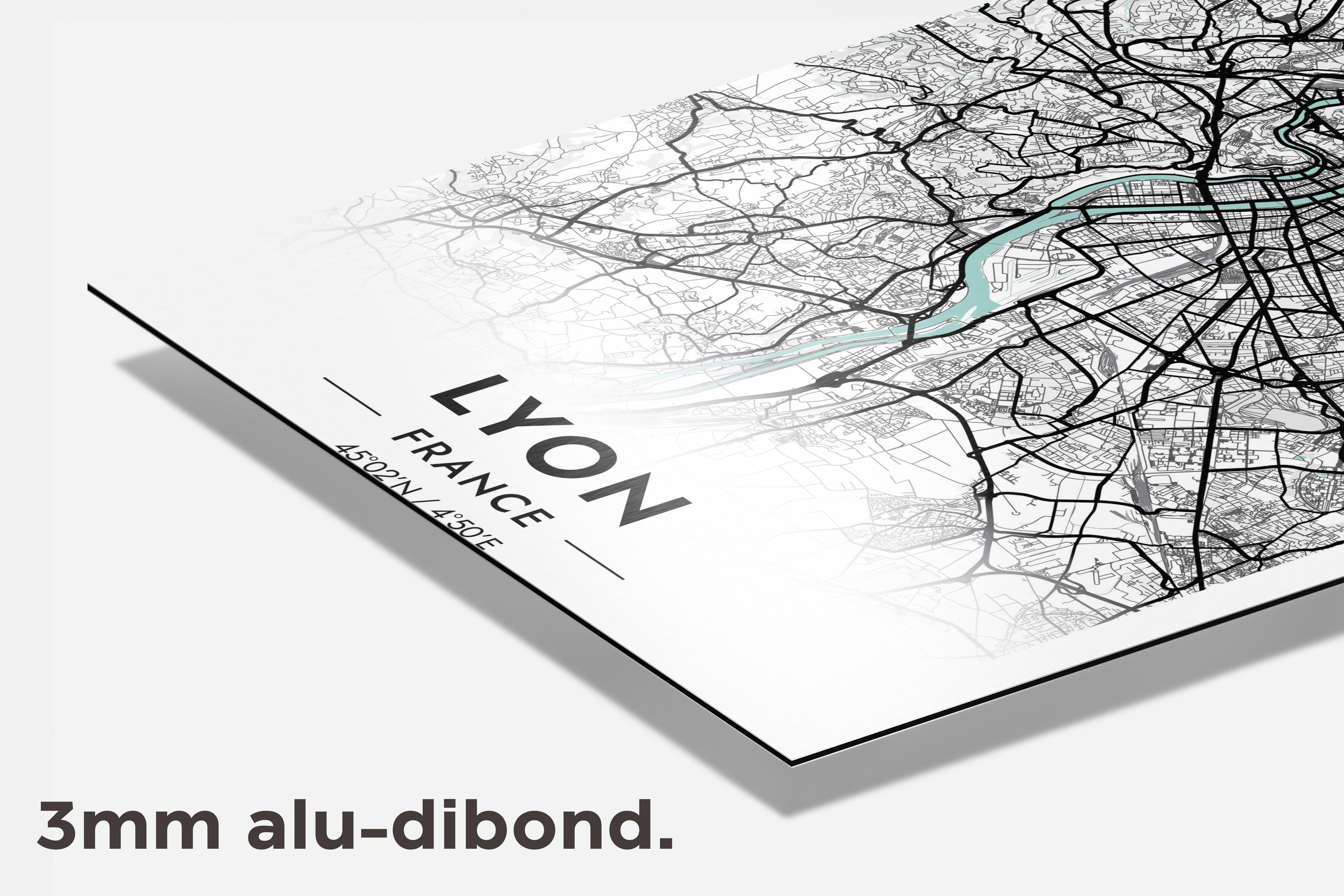 Lyon Kaart Frankrijk dibond detail