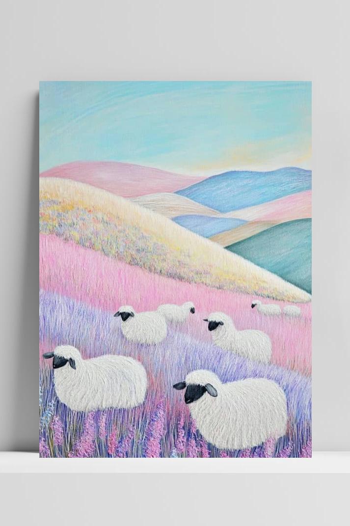 Schapen Veld op 3mm aluminium dibond