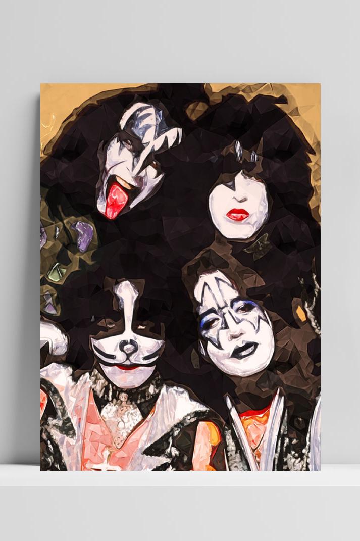 Kiss Poster Goud op 3mm aluminium dibond