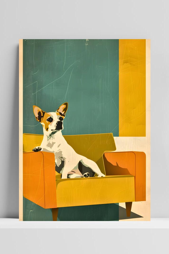 Hond Retro Kunst op 3mm aluminium dibond