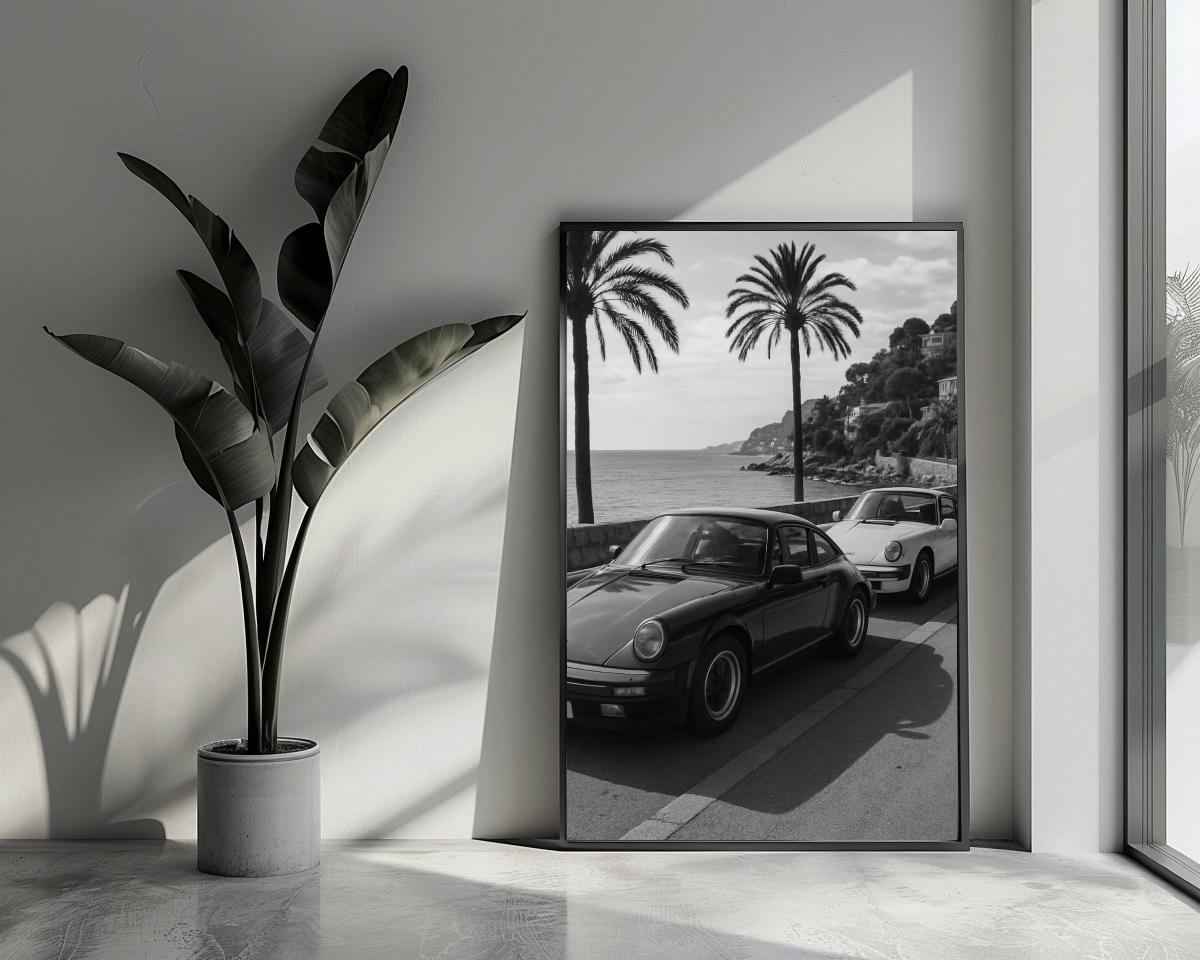 Sports Car Seaside B&W poster van 25 Artstreet