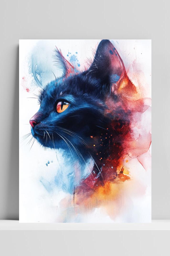 Black Cat Aquarel Abstract poster van 25 Artstreet