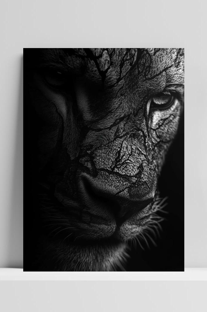Lion Scars B&W op 3mm aluminium dibond