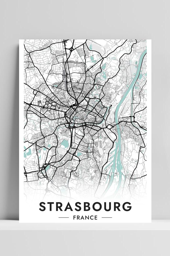 Straatsburg Kaart Frankrijk op 3mm aluminium dibond