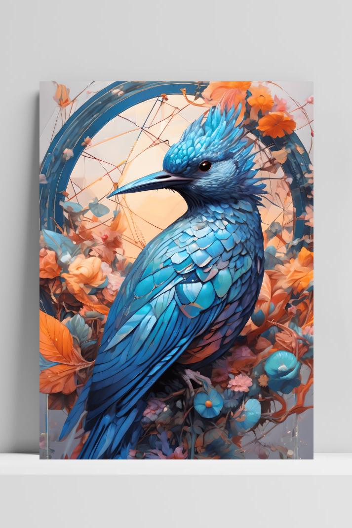 Blauwe Vogel op 3mm aluminium dibond