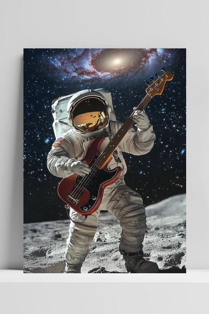 Astronaut Basgitaar op 3mm aluminium dibond