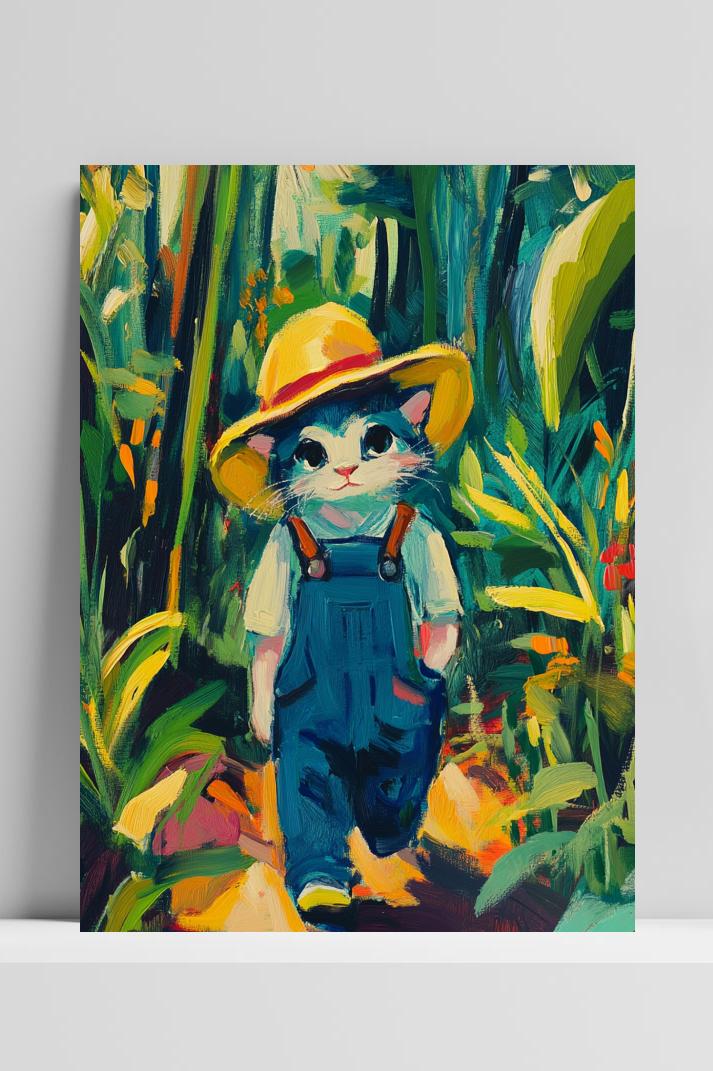 Cat Farmer Aquarel op 3mm aluminium dibond