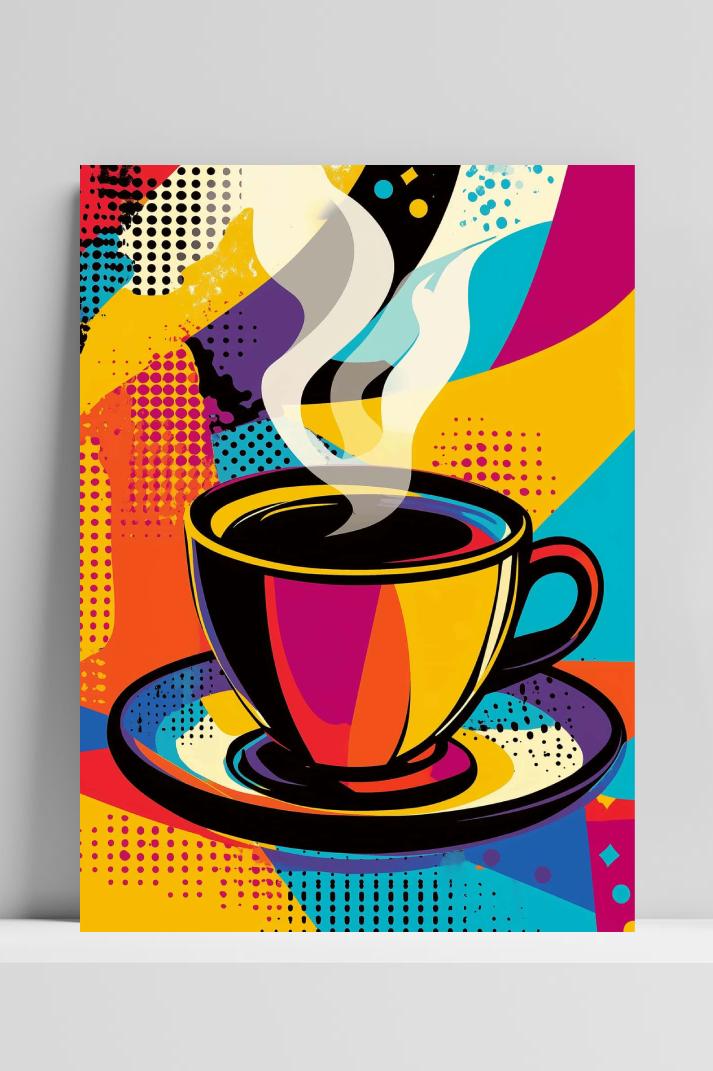 Coffee Pop Art op 3mm aluminium dibond