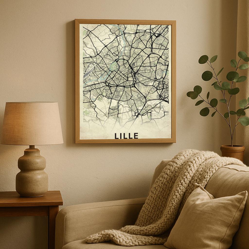 Lille Map France Vintage poster sfeerbeeld 2