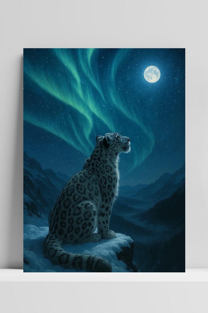 Leopard Northern Lights op 3mm aluminium dibond