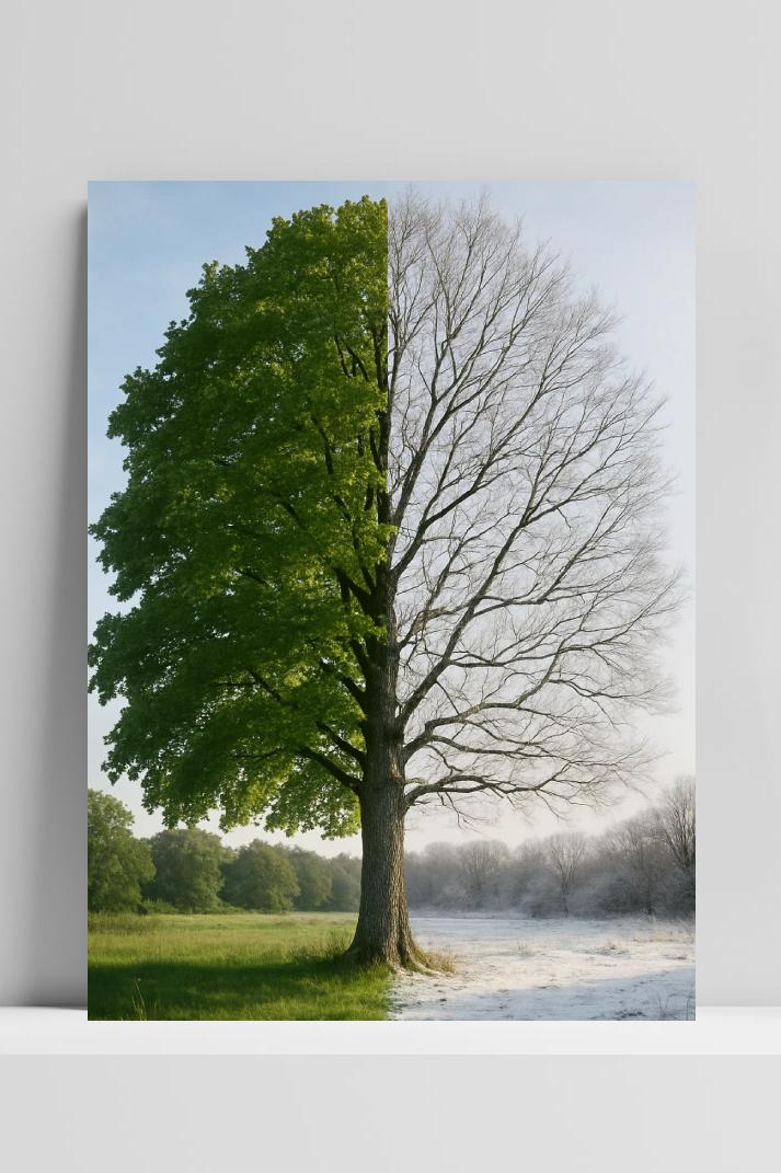 Tree Winter Spring op 3mm aluminium dibond