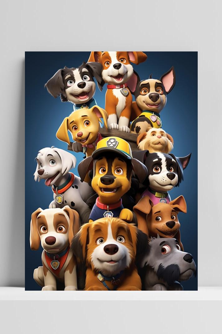 Paw Patrol Honden op 3mm aluminium dibond