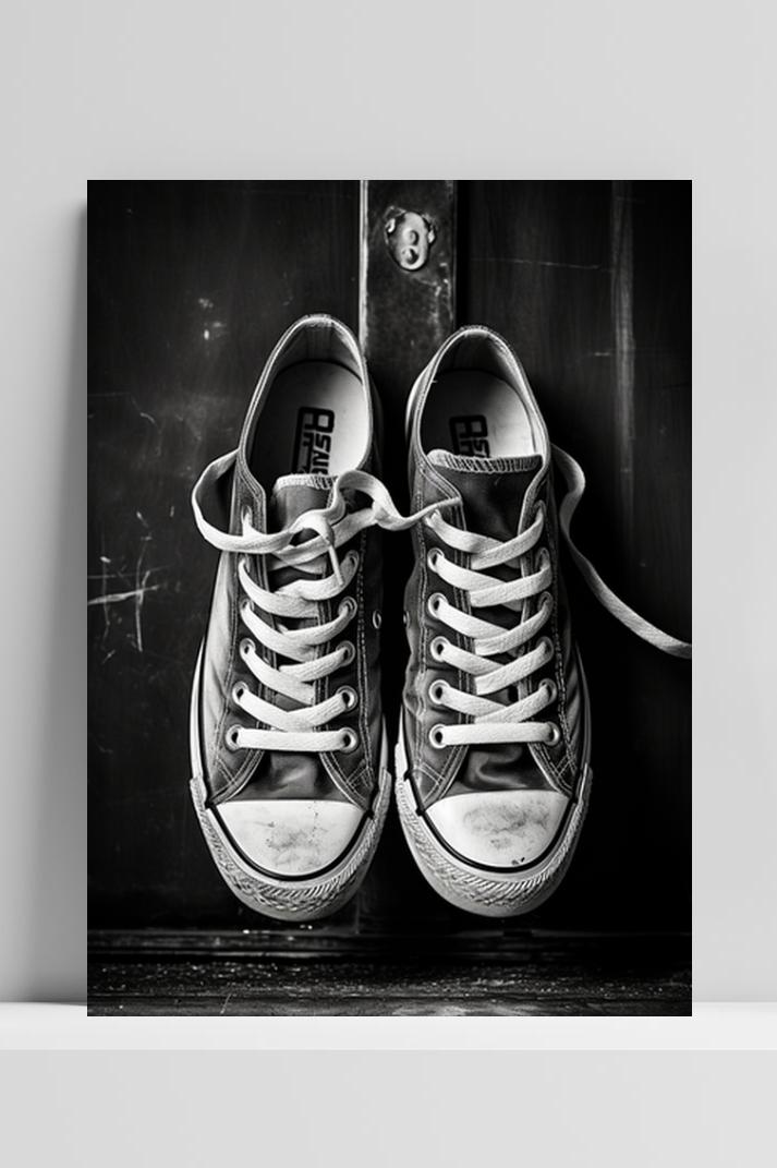 Sneakers Zwart Wit op 3mm aluminium dibond