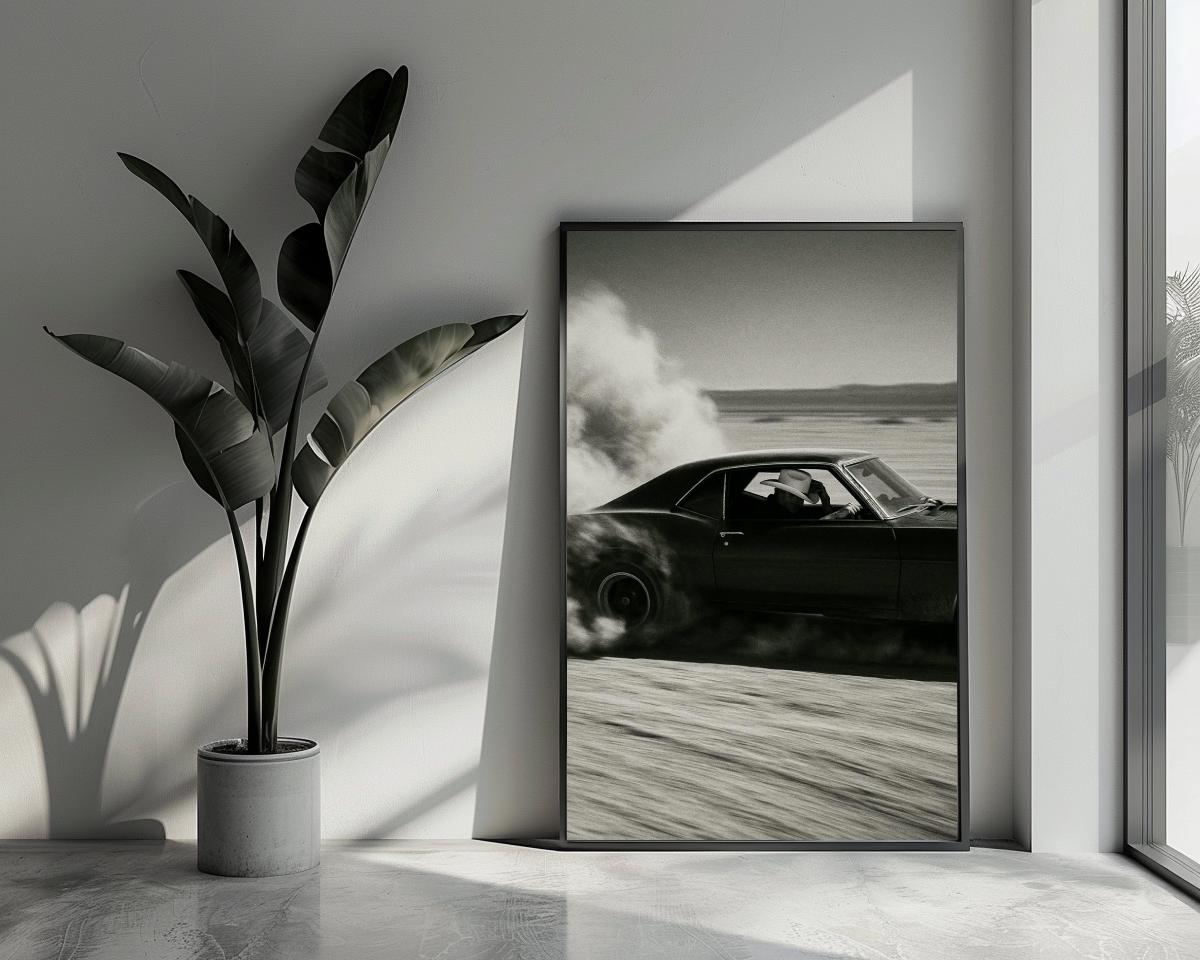 Cowboy Car B&W poster van 25 Artstreet