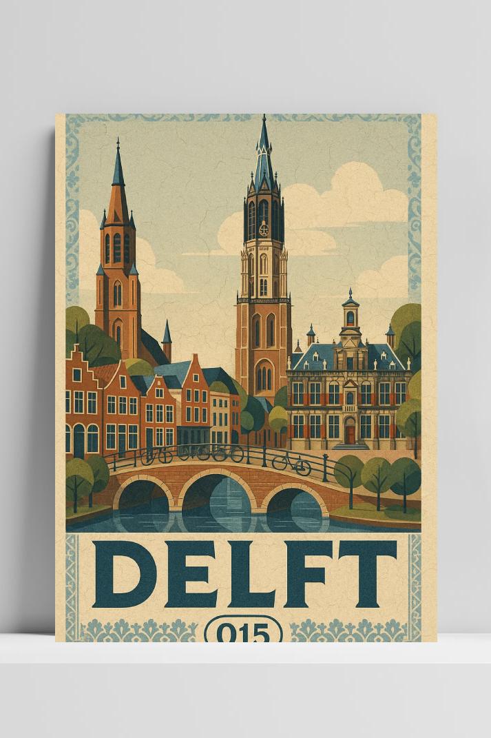 Delft Netherlands Vintage Text op 3mm aluminium dibond