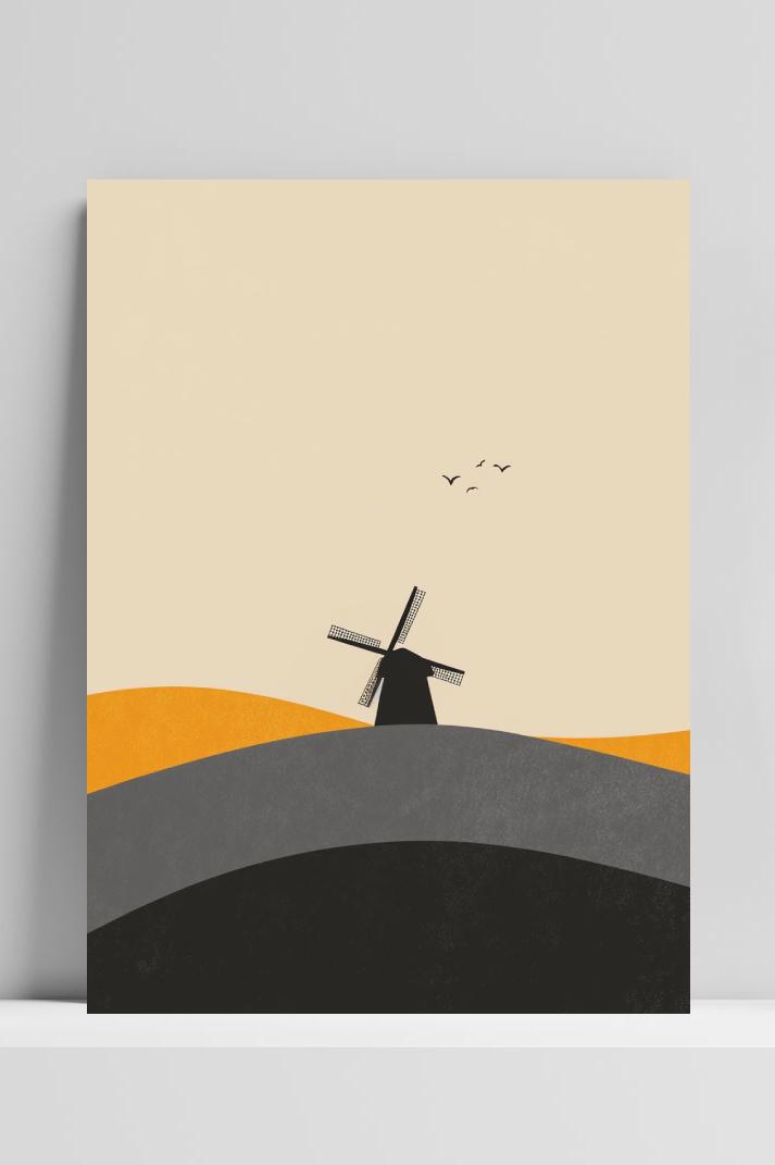 Windmill Silhouette Minimalistic op 3mm aluminium dibond
