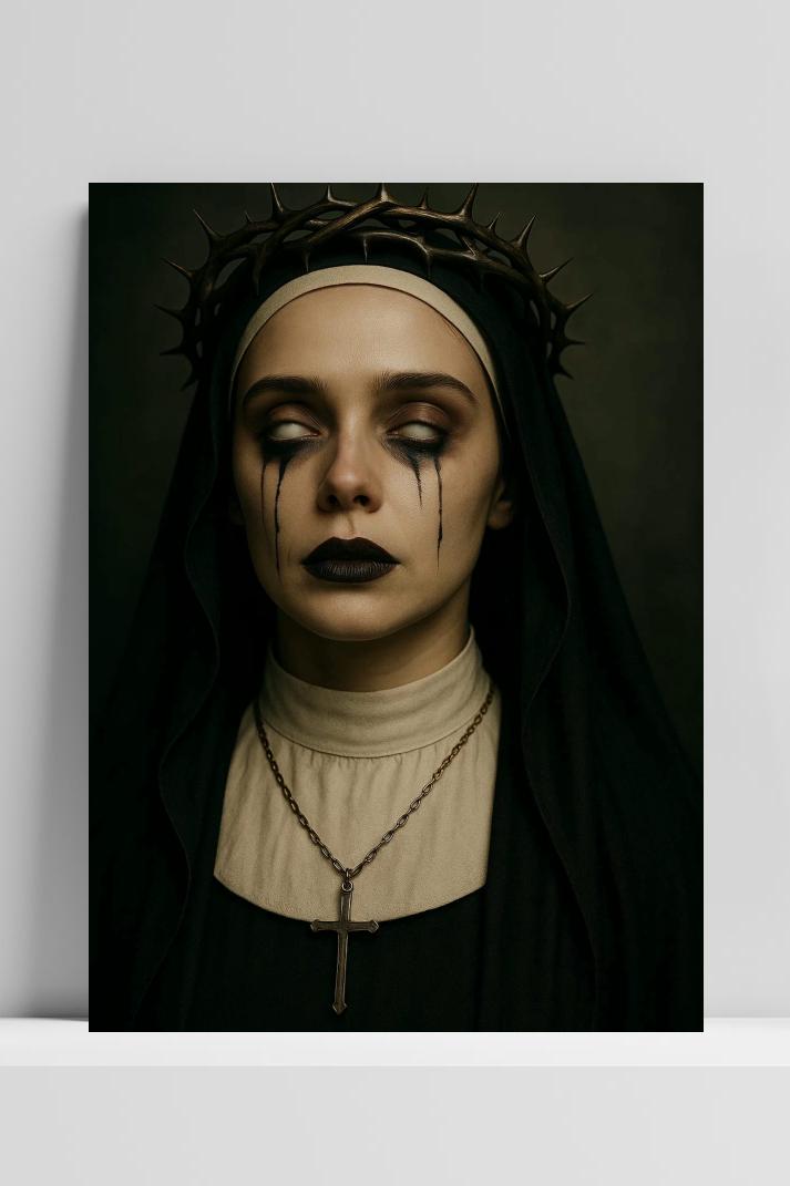 Nun Crown Thorns op 3mm aluminium dibond