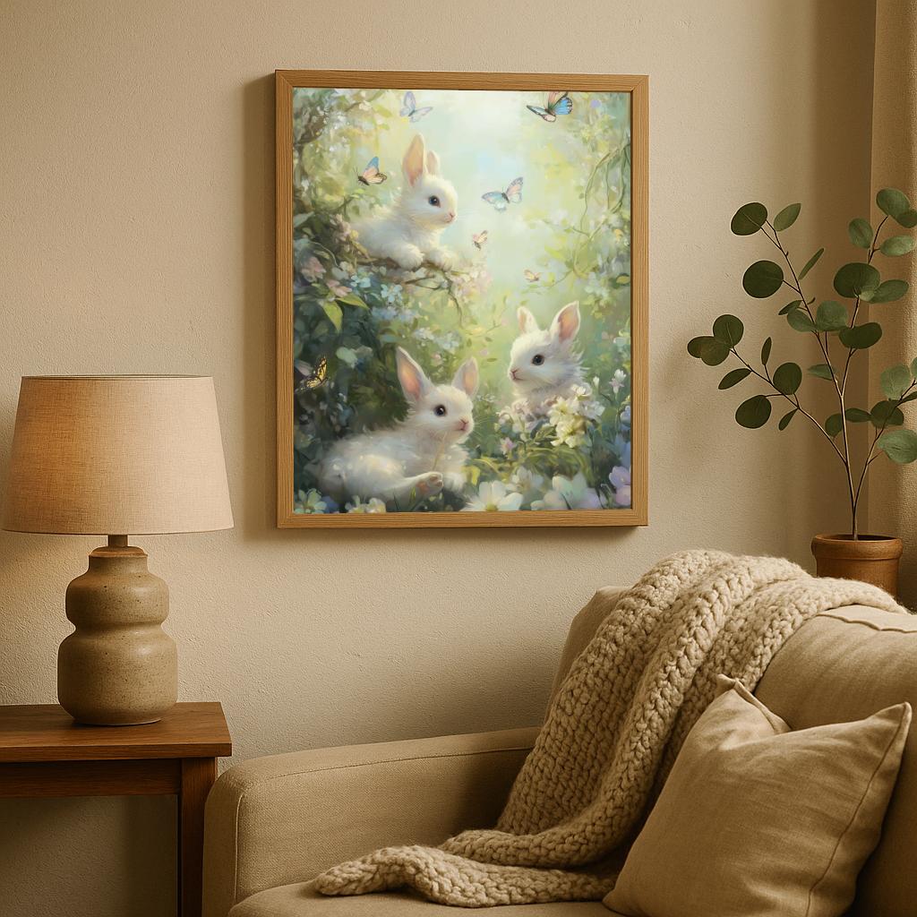 Rabbits Garden Aquarel poster sfeerbeeld 1