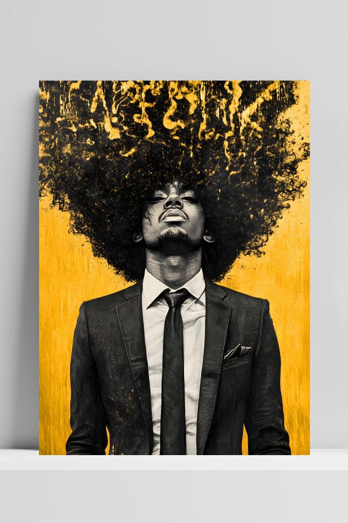 Gouden Afro op 3mm aluminium dibond