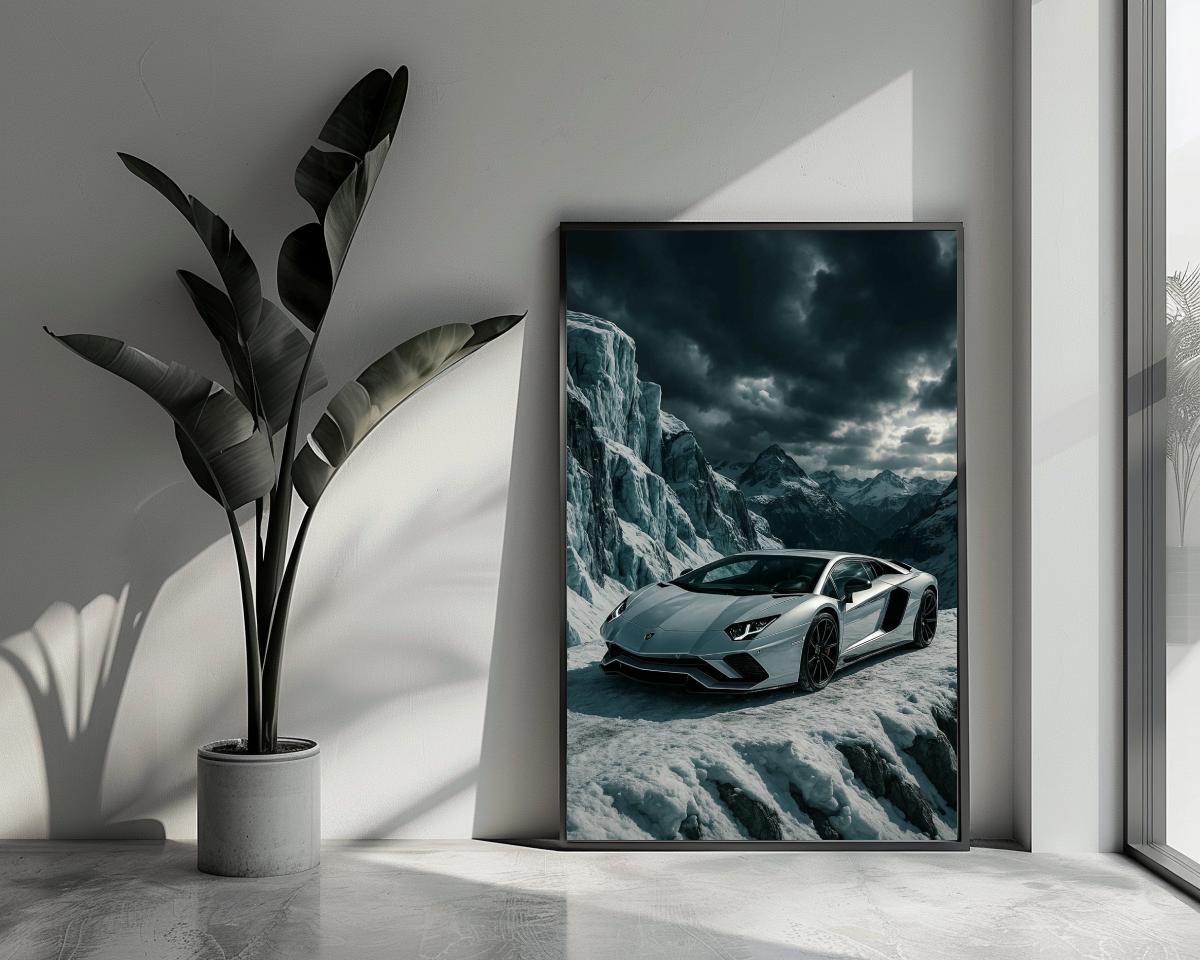 Sports Car Snow Landscape poster van 25 Artstreet