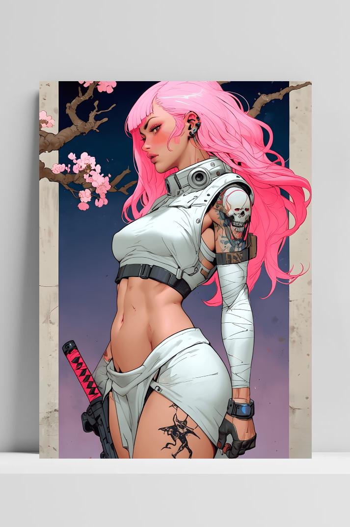 Roze Samoeraimeisje op 3mm aluminium dibond